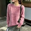 Outono/Inverno Novo Textura Nebulosa Escovado Confortável Solto Elegante Tricô Estilo Preguiçoso Suave Gola Redonda Macio e Aconchegante Camada Base Suéter