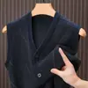 Colete Suéter Cardigan Masculino Gola V Primavera e Outono Colete de Tricô Sem Mangas Masculino Slim Fit Roupa Externa Tendência
