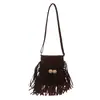 Bolso de Hombro Retro Escarchado 2025 Nuevo Estilo Color Sólido Bolso Cruzado Casual Bolso Cruzado de Hombro Color Sólido con Borla para Mujer
