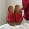 Medias zapatillas retro de suela plana Birkenstock Chuyuji para mujer, casuales y versátiles, cómodas para los pies, rojas, antideslizantes, con suela suave de corcho