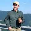Camisa de manga larga fina con solapa para papá, para hombres de mediana edad y mayores, con bolsillos reales, talla grande, camisa básica de primavera y otoño, polo para hombre