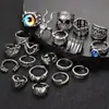 Anel Exagerado Retro Caveira Aranha Cartas Hip-Hop Dark Transfronteiriço Conjunto de 20 Peças Anel Estilo Punk Joia Anel
