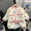 Pijama de invierno para niños, tres capas de forro polar de coral con acolchado de algodón añadido, engrosado para abrigar, franela con forro polar, ropa de estar cálida para niñas y bebés