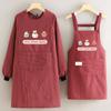 Avental de Algodão Respirável Anti-Manchas Manga Longa Estilo Ocidental Cozinha Casa Sala de Jantar Roupa Externa Blusão Feminino Beber Trabalho Roupas de Trabalho Anti-Manchas