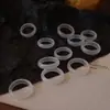 Anillo de Ágata Calcedonia Blanca Natural de Alta Calidad, Anillo Blanco de Ágata Blanca Congelada Lichi Luna Blanca, Anillo Ancho y Grueso para Hombres y Mujeres