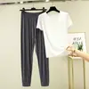 Conjunto Casual de Dos Piezas para Mujer Verano V-Neck Conjunto de Pijama Ropa de Casa Se Puede Usar Afuera Delgado Casual Modal Manga Corta