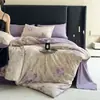 Conjunto de quatro peças de algodão puro espesso de alta gramatura e linho original estilo ins retrô com estampa floral de gaze plissada conjunto de três peças para dormitório