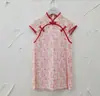 Ropa para niñas, cheongsam floral, estilo chino, versión coreana, vestido Hanfu de algodón fino de manga corta línea A, al por mayor