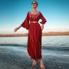 Ba7057 Novo Vestido Vermelho Escuro com Brilhos Radiantes e Cinto