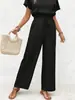 Exclusivo conjunto mayorista transfronterizo 2026 de top texturizado de manga corta y pantalones anchos con cordón, ropa casual para mujer europea y americana