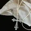 Colar Longo de Zircônia Escura Cruzado Retro para Mulheres Y2K Doce e Descolado Corrente de Suéter Decote Halter Sexy Corrente para Clavícula
