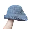 Chapéu de Pescador Xadrez Estilo Coreano para Mulheres, Chapéu Balde para Proteção Solar de Verão, Versátil, Afina o Rosto, com Laço, Chapéu Dobrável