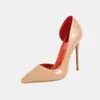 Zapatos de tacón de aguja para mujer, elegantes, de lujo ligero, de alta gama, brillantes, con corte lateral y punta fina, Zapatos de salón de diseñador europeo y americano para pasarela y banquetes, 12 cm