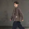 Camisa de corbata a rayas para niños de primavera y otoño, Camisa holgada estilo coreano para niños mayores, Elegante top de manga larga estilo universitario para niños