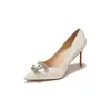 9169E-239 Tacones Altos con Lazo de Pedrería y Brillo para Mujer Punta Fina Tacón de Aguja Zapatos de Fiesta con Lentejuelas Novia