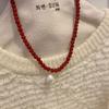 Collar de perlas de agua estilo francés Ankora Red 2024, nuevo, con cuentas de ágata roja para mujer, elegante collar retro para clavícula.