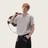 Camiseta Corta de Manga Corta con Diseño de Líneas Empalmadas de Marca Americana de Moda para Hombre, Top de Verano Holgado Deportivo de Media Cremallera