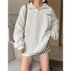 Moletom Americano Retrô de Alta Qualidade com Meio Zíper e Gola Polo Feminino Inverno Oversize Casual Versátil Jaqueta com Adição de Fleece