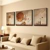 Tudo Corre Bem, Pintura de Caqui, Pintura de Decoração para Sala de Estar, Pintura para Pendurar na Parede Atrás do Sofá Estilo Japonês Wabi-Sabi, Triptíco de Alta Qualidade