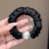 Goma para el pelo de satén perlado para mujer, coletero plisado de alta gama para recogidos bajos, accesorio para el pelo simple y elegante