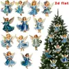 Juego transfronterizo de 12 piezas de decoración de madera de ángel azul vintage adecuado para Halloween, Pascua y Acción de Gracias