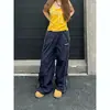 Pantalones casuales versátiles de corte holgado con retazos a cuadros retro americano, pantalones deportivos rectos de longitud hasta el suelo con cintura elástica estilo callejero, modernos