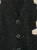 Cárdigan Suéter Jacquard con Patrón Floral, Cuello en V, Botones al Frente, Manga Larga para Mujer, Nuevo Estilo Europeo y Americano Otoño e Invierno