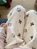 Pantalones de Pijama Fluffy de Copo de Nieve para Mujer Otoño Invierno Sueltos Lindos Casuales Estampado de Leopardo Dibujos Animados Cálidos para Casa Pantalones Largos