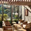 Sofá Nórdico para Exteriores Patio Villa Terraza de Jardín Muebles de Aleación de Aluminio Teak Ratán Set de Ocio