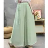 Pantalones de Pierna Ancha con Caída de Doble Capa Estilo Chino Nuevo para Mujer Cintura Alta Caída Holgados Casuales Estilo Hada Adelgazantes Tallas Grandes Pantalones Largos para Mujer