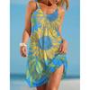 Vestido de praia feminino urbano casual 2021 novo com estampa abstrata tipo alça de suspensório impressão 3D cintura média longo