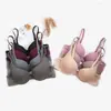 Sutiã sem costura brilhante de fábrica, cor clara, taça B, top sutiã sexy de V profundo para mulheres, lingerie com bojo, primavera e verão