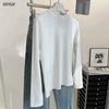 Camisa Base Cepillada de Primavera Estilo Coreano con Cuello Mao para Mujer, Top Interior de Color Sólido de Alta Gama, Transpirable, Cálido, Adelgazante, Manga Larga