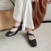 Couro macio Vintage Ballet Square Toe Mary Jane Shoes 2024 Outono Grosso Salto Baixo Dedo Redondo Sapatos de Couro Genuíno Strap Mulheres