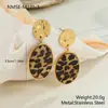 Joyería Transfronteriza Retro Europea y Americana Creativa Colgante de Disco con Estampado de Leopardo Collar Pendientes Joyería Retro Hip-Hop con Borla Larga