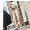 Pantalones de punto finos a rayas con cordón de pierna ancha primavera y verano pantalones casuales finos cintura alta cilindro vertical pantalones de piso femenino
