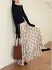 Lalaglw Viajante do Tempo Estilo Gentil e Elegante Saia Xadrez Emagrecedora para Mulheres Início da Primavera