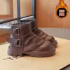 Botas de inverno quentes de couro forradas com fleece para meninas de 6 a 12 anos, com zíper lateral, botinhas estilo britânico para crianças mais velhas