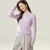 Suéter feminino de cashmere com gola redonda, 100% cashmere puro, top de corte solto, suéter de puxar, novo estilo outono/inverno, camada interna de tricô