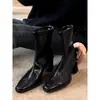 Botas Elegantes de Tacón Alto Delgadas con Punta Cuadrada Estilo Francés para Mujer, Botines Cortos Elásticos con Cremallera Trasera Retro Estilo Británico