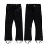Jeans Largos Casuales Sueltos de Mezclilla con Parches de Graffiti Gal Splash-Ink y Rasgaduras