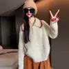 Nuevo suéter de punto con bloques de color retro japonés, cuello tipo polo de encaje, para otoño e invierno, top de moda versátil y casual para mujer