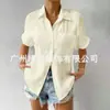Cárdigan Ropa 2023 Bolsillos Empalmados Manga Corta Color Sólido Elegante Casual Solapa Manga Raglán Camisa Manga Corta Ropa de Mujer