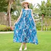 Novo Vestido de Algodão e Seda para Mulheres 2026, Vestido de Verão para Praia e Férias, Estilo Francês de Alta Qualidade Floral Longo com Alças