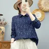 Camisa de manga larga de gasa de doble capa de algodón puro para mujer, estampado artístico vintage de estrellas de otoño, suave, agradable para la piel, transpirable, corte holgado
