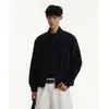 Jaqueta de outono vintage desconstruída estilo americano cinza para homens da Qianfeng, com gola reversa, casaco curto de corte solto, silhueta casual
