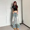 Jeans de Mujer Lavados Retro Americanos Desgastados Azul Claro Rasgados Nuevos de Calle Rectos Sueltos Pantalones Casuales