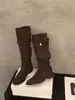 Botas de montar de caña media para mujer, de gamuza, color caqui, con suela gruesa, colección otoño/invierno 2025, efecto adelgazante, botas largas