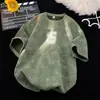 Comércio Exterior Estilo Americano Tie-Dye Desgastada Manga Curta Masculina Verão Nova Tendência High-Street Camiseta para Adolescentes com Toque Premium