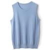 Camisola de cuello redondo de lana fina de estambre fino, sencilla, holgada, interior suave, sin mangas, de punto, para primavera y verano